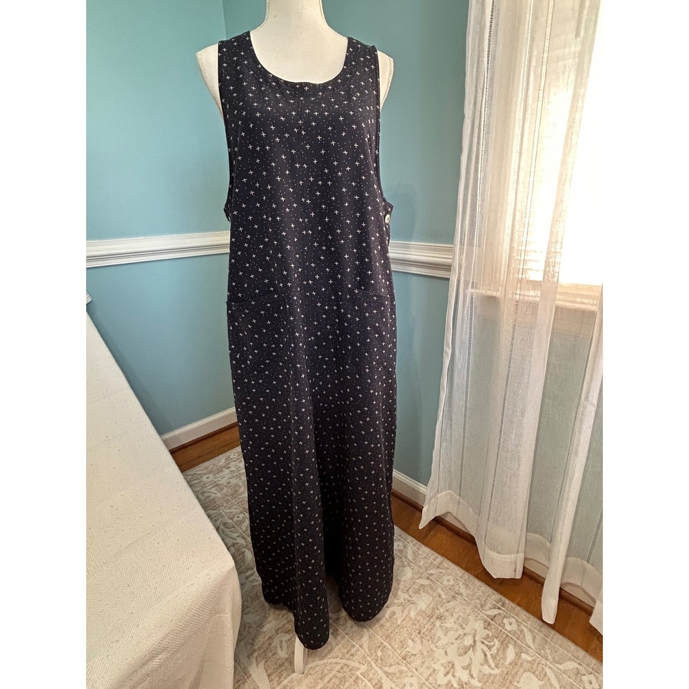 Directives Womens Blue Cross Print Sleeveless Maxi Jumper Dress Large Pockets